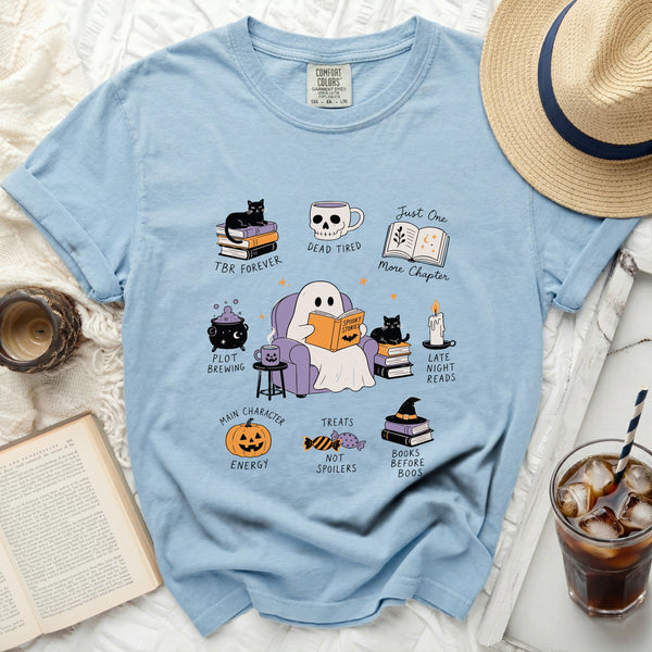Cozy Ghostly Reads Tee in Chambray