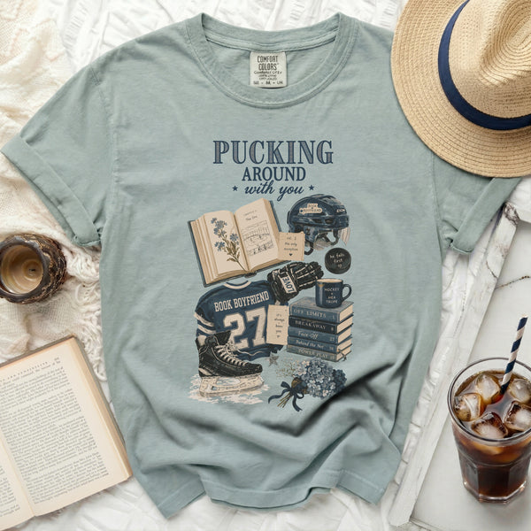 Pucking Around With You Hockey Romance Tee in Bay