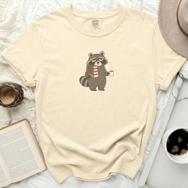 Tired Bookworm Raccoon Tee in Ivory
