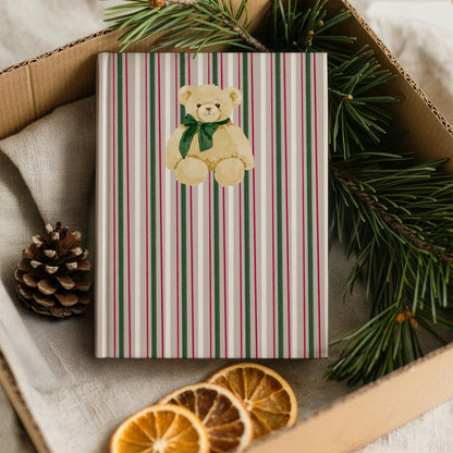 Festive Striped Bear Journal with Decorative Pinecones