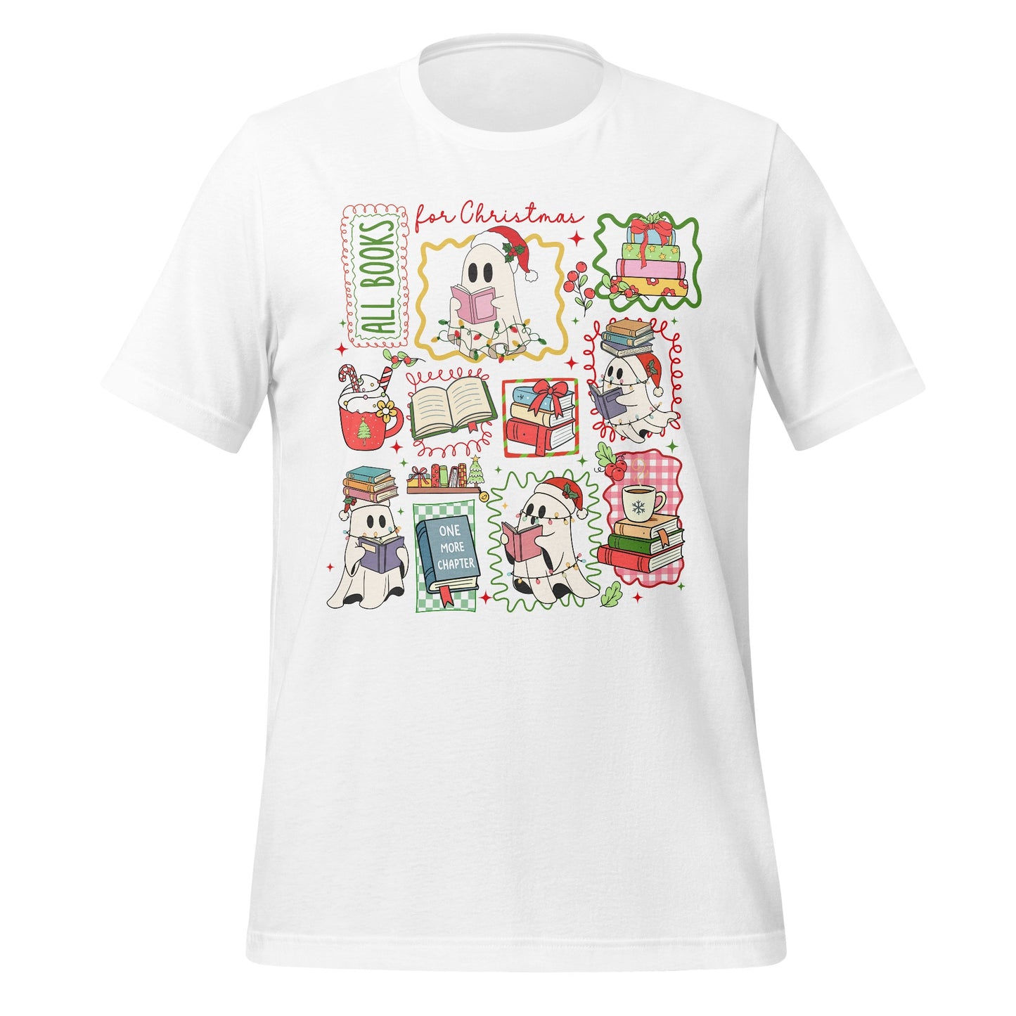 Cute Ghosts celebrating Christmas with Books T-shirt