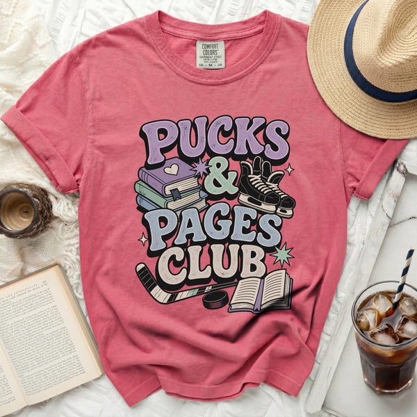 Pucks & Pages Club Retro Tee in Crunchberry
