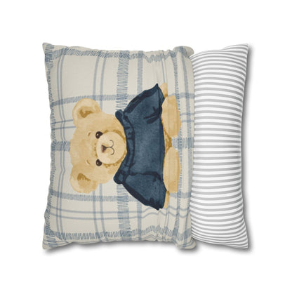 Cute Teddy Bear in Blue Sweater Pillow