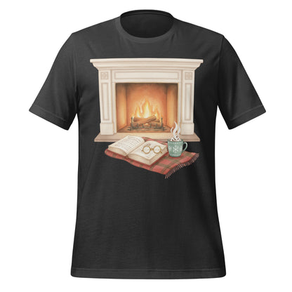 Cozy Fireplace Reading Scene Graphic T-Shirt
