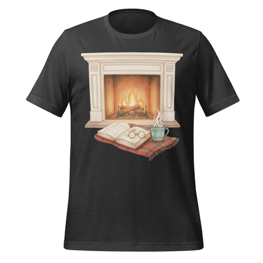 Cozy Fireplace Reading Scene Graphic T-Shirt