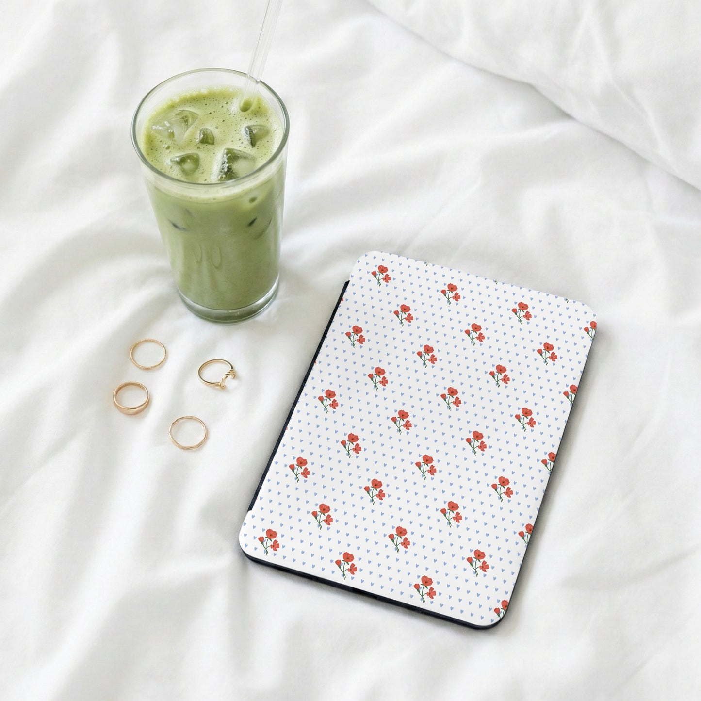 Floral Pattern Print with Hearts Design Tablet Cover