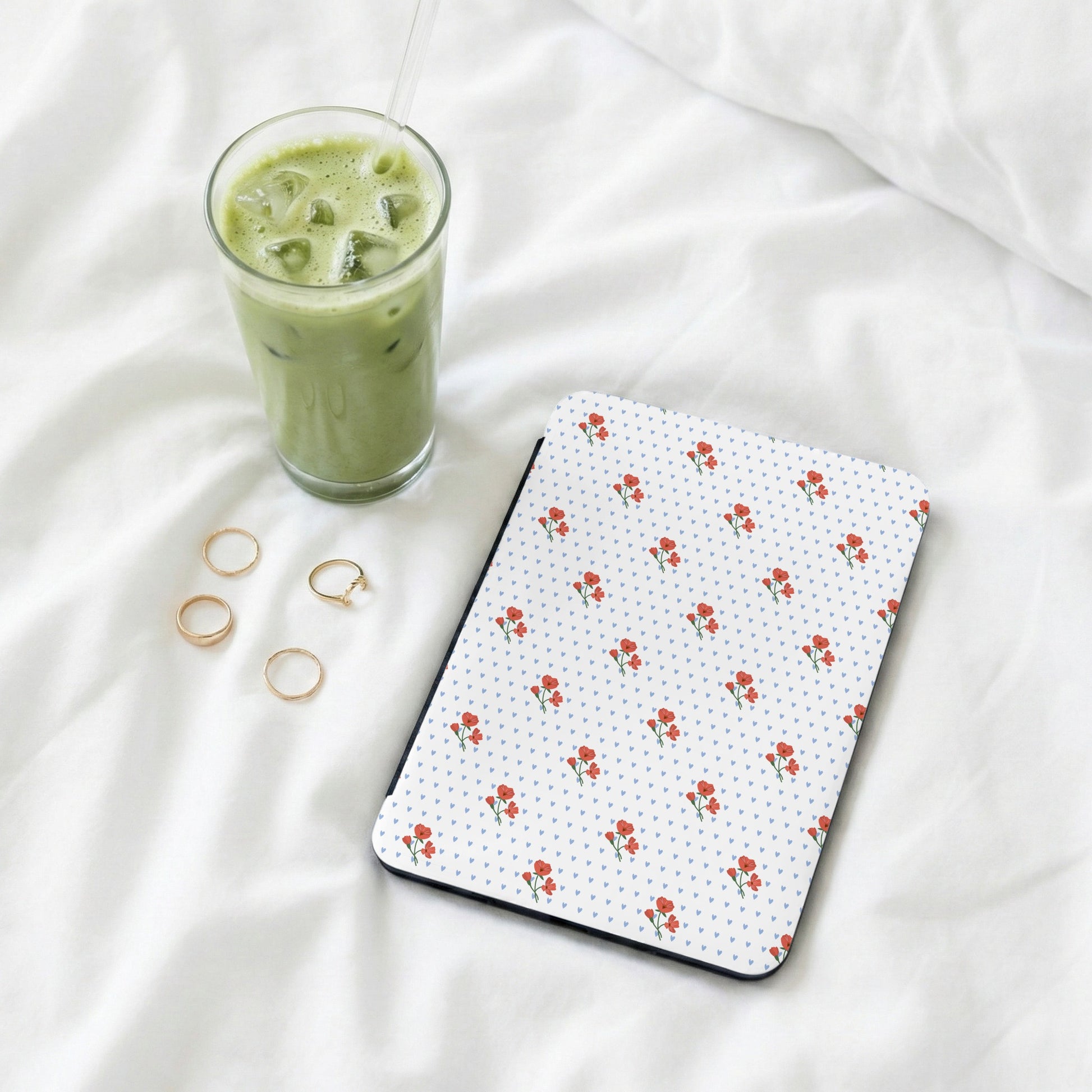 Floral Pattern Print with Hearts Design Tablet Cover