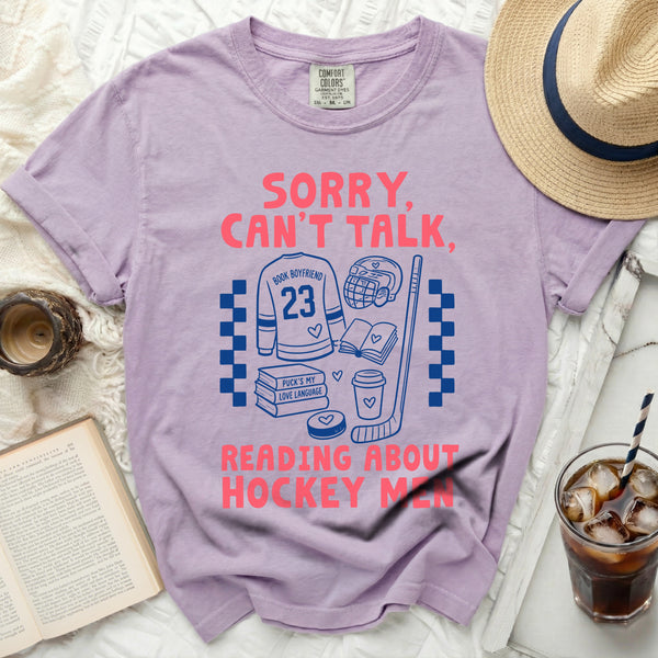 Can't Talk, Reading Hockey Men Tee in Orchid