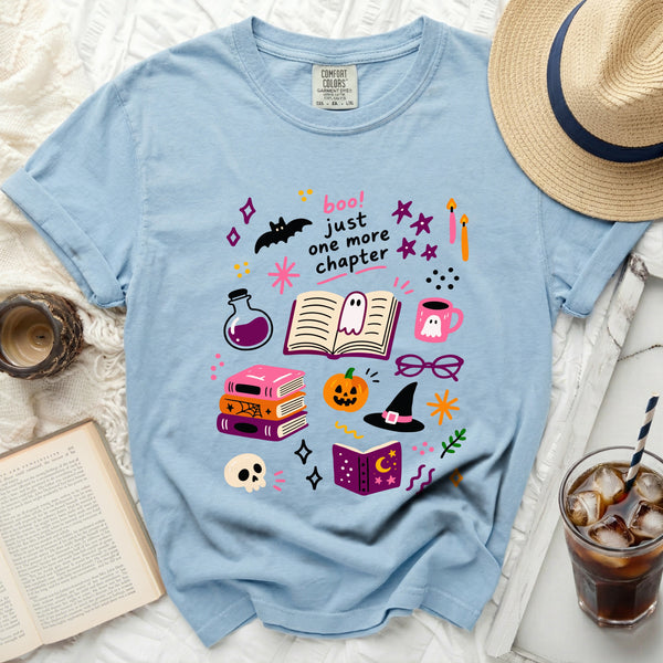Cozy Chapter Halloween Tee in Chambray