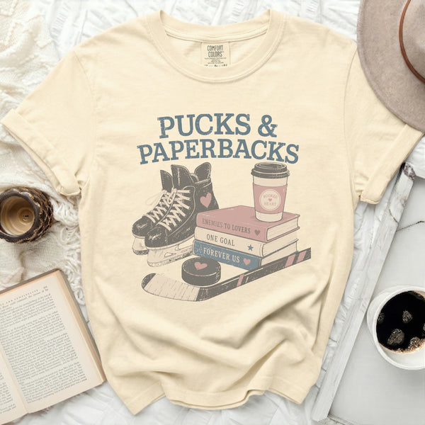 Pucks & Paperbacks Book Stacks Tee in Ivory