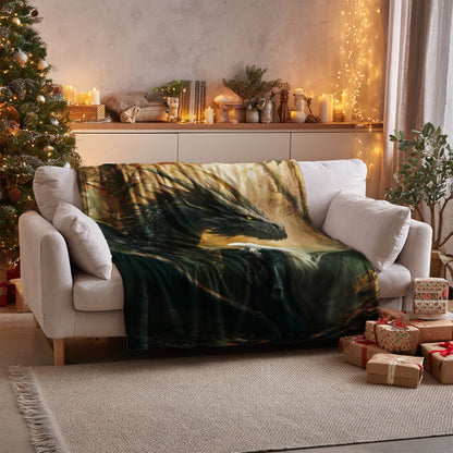 Dragon Fantasy Artwork Scene Cozy Blanket