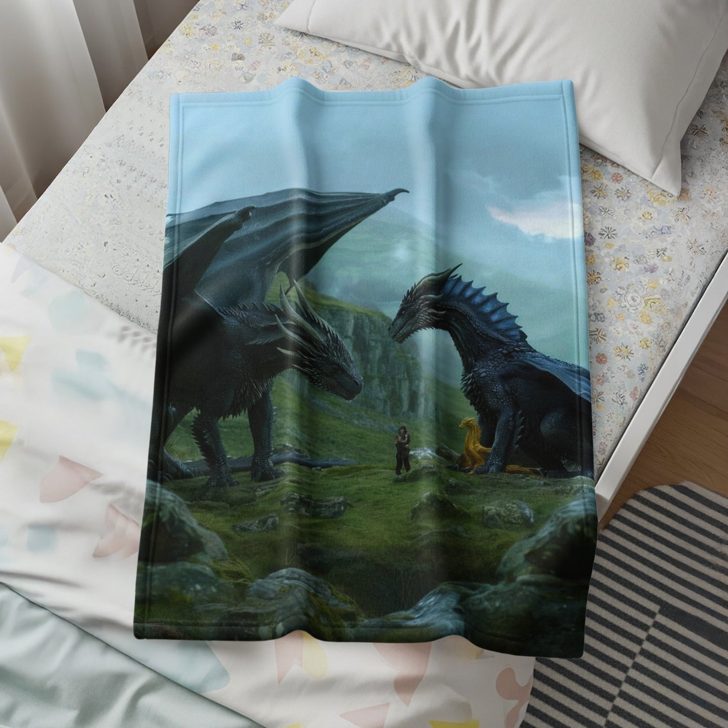Fantasy Dragons and Landscape Throw Blanket