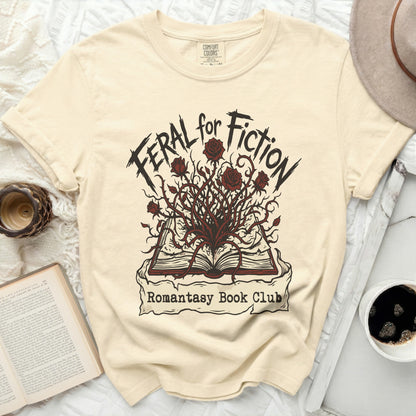 Feral for Fiction Romantasy Book Club graphic tee.