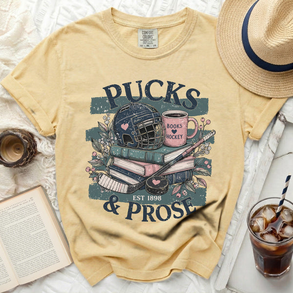 Pucks & Prose Literary Hockey Tee in Butter
