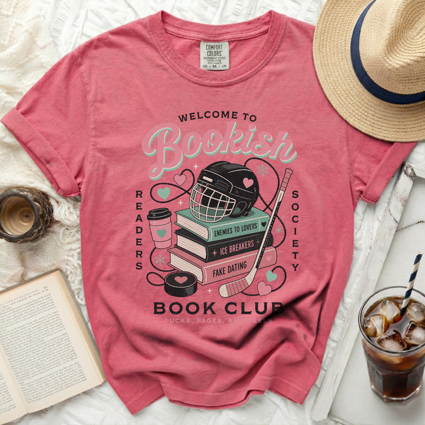 Bookish Hockey Romance Club Tee in Crunchberry