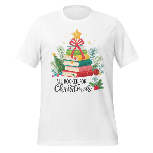 All Booked for Christmas with Tree and Books Shirt