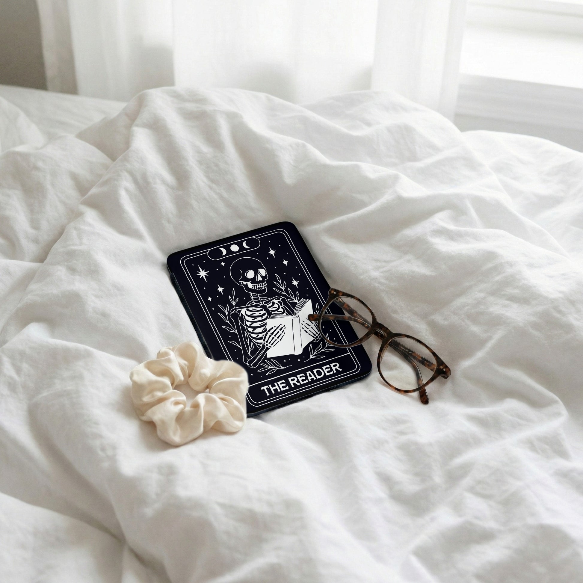 Skeleton Reading Book Card Moon Phases Stars The Reader product type