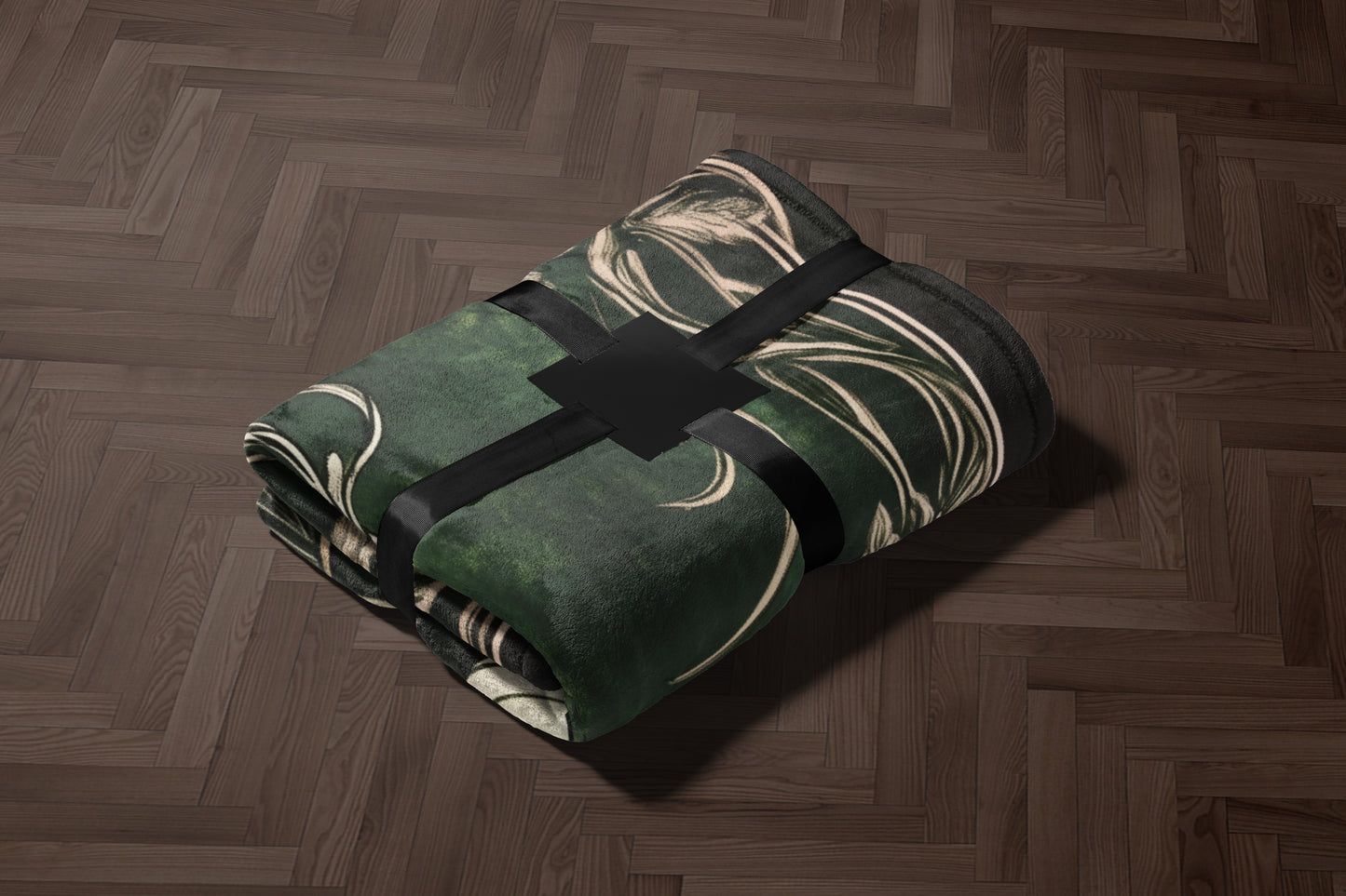 Elegant Dark Green Leafy Pattern Cozy Blanket
