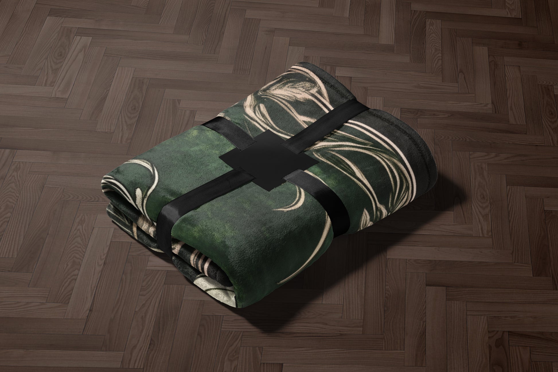 Elegant Dark Green Leafy Pattern Cozy Blanket