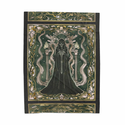 Mystical Green Tapestry with Intricate Gothic Art