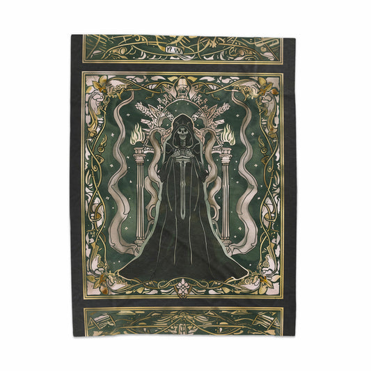 Mystical Green Tapestry with Intricate Gothic Art