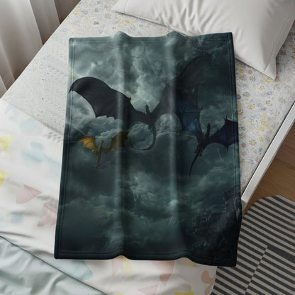 Dragon Silhouettes Over Cloudy Sky Blanket