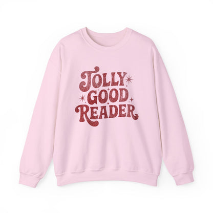 Jolly Good Reader text pink sweatshirt product
