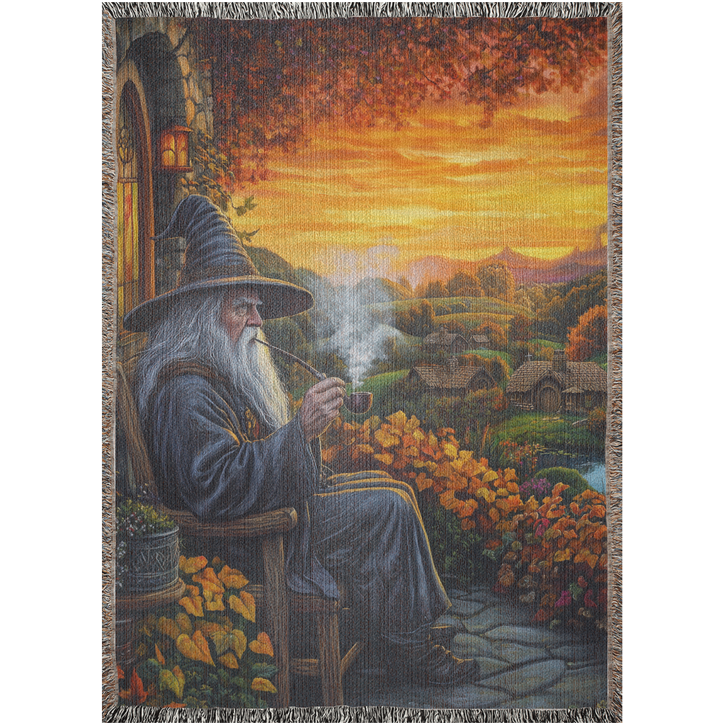 📚 Gandalf Woven Tapestry Blanket | LOTR & Literary Gift 🌿