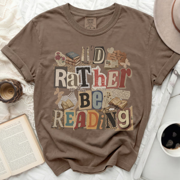 I'd Rather Be Reading Collage Tee in Espresso