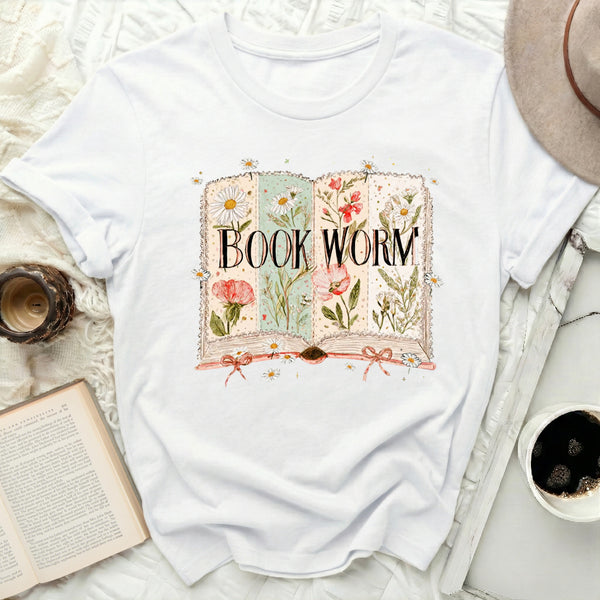 Vintage Book Worm Tee in White