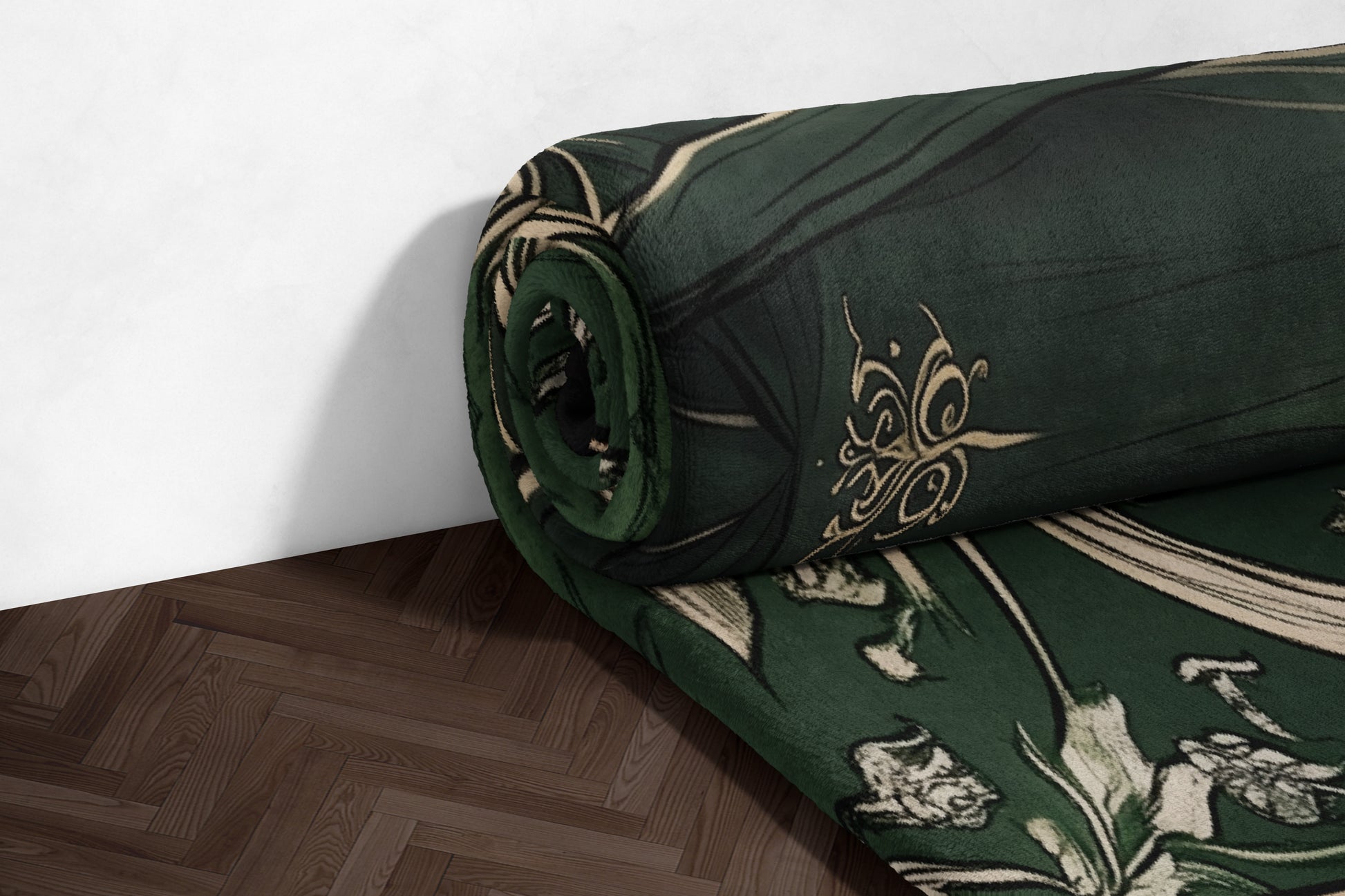 Luxurious Green Floral Design Carpet for Home Decor