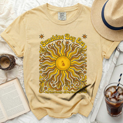 Yellow t-shirt with "Sunshine Boy Era" and a sun graphic.