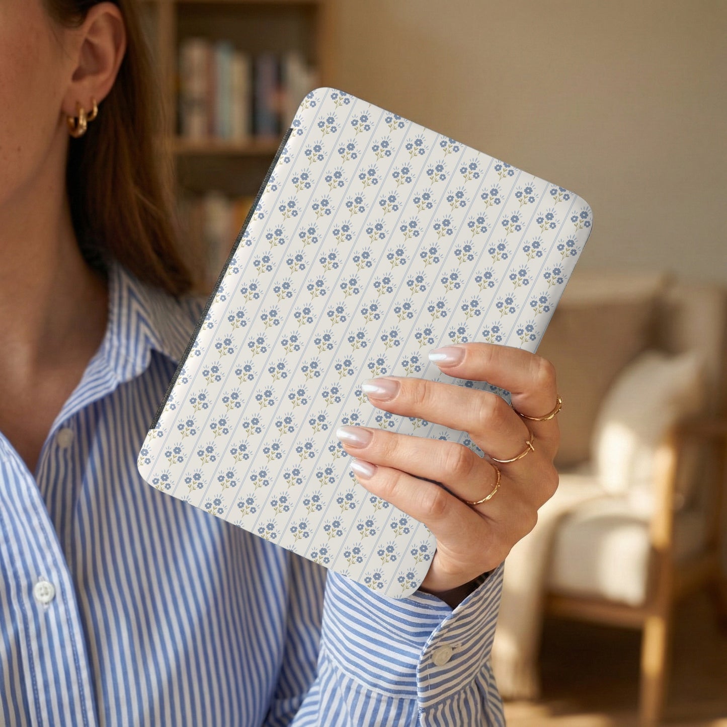 Blue Floral Patterned Protective Cover for Tablets