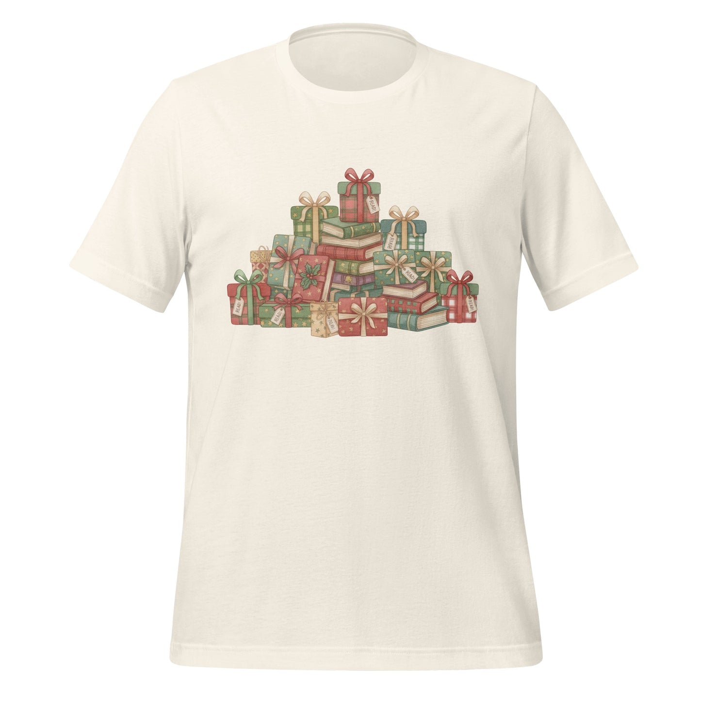 Festive Graphic Tee with Stack of Decorated Gifts