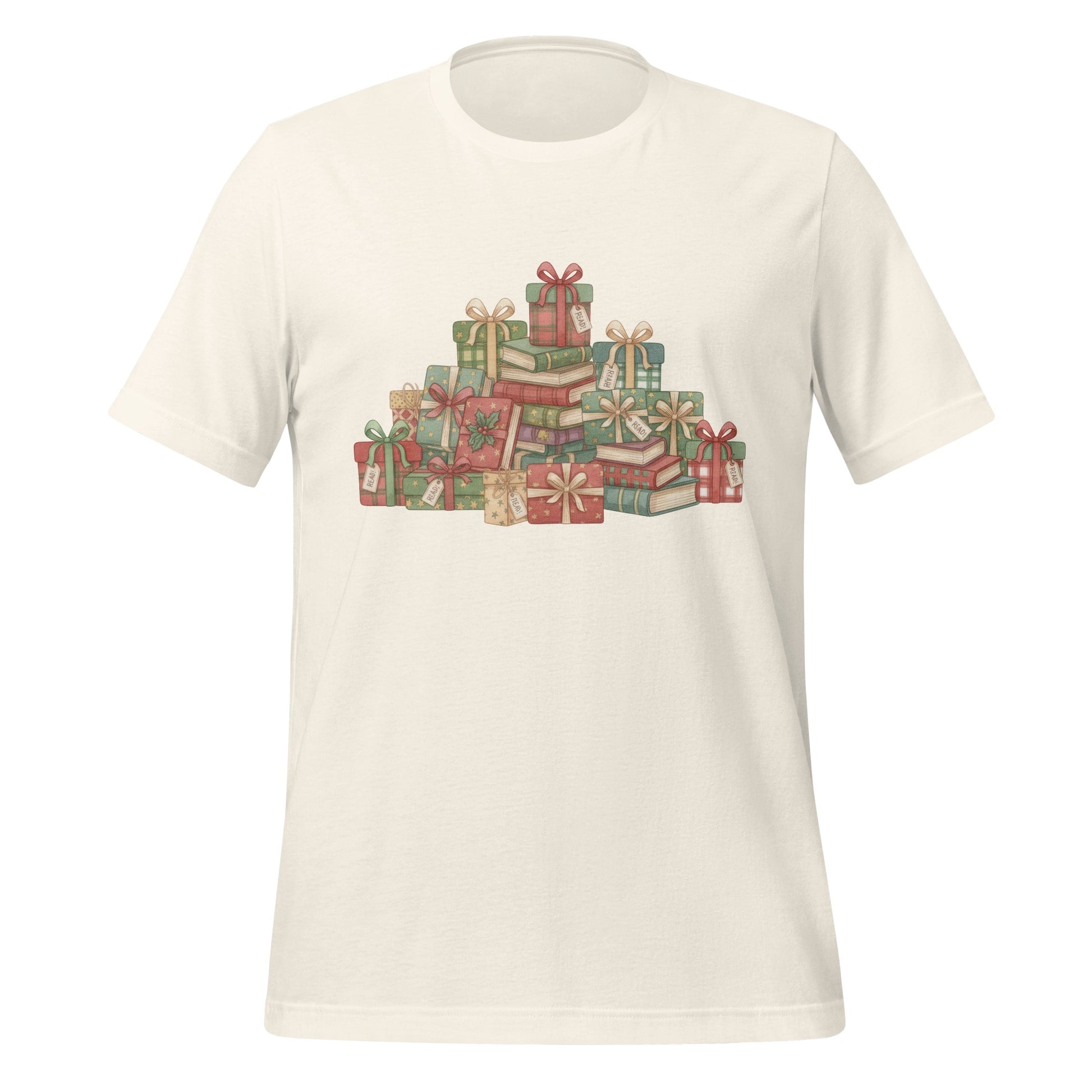 Festive Graphic Tee with Stack of Decorated Gifts