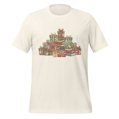 Festive Graphic Tee with Stack of Decorated Gifts