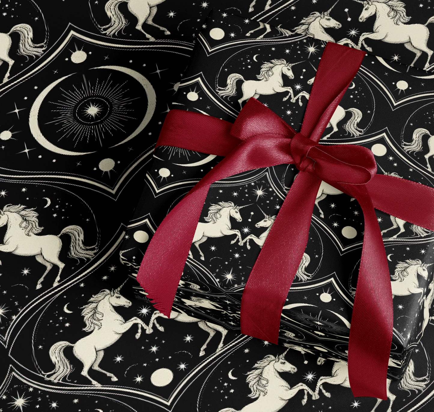 Enchanting Black and White Unicorn Gift Wrap Sheets