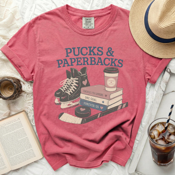 Pucks & Paperbacks Book Stacks Tee in Crunchberry