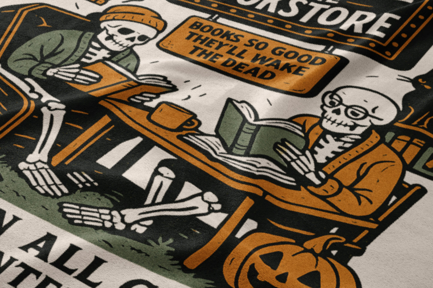 Skeletons Reading Books Vintage Halloween Poster