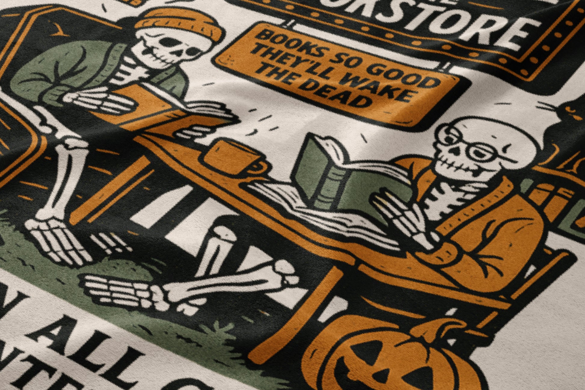 Skeletons Reading Books Vintage Halloween Poster