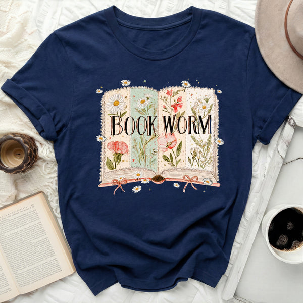 Vintage Book Worm Tee in Navy