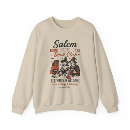 Salem Book Booze Bats Book Club Graphic Print Sweatshirt - MagicMerchEmporium