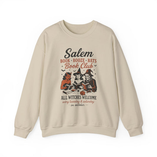 Salem Book Booze Bats Book Club Graphic Print Sweatshirt - MagicMerchEmporium