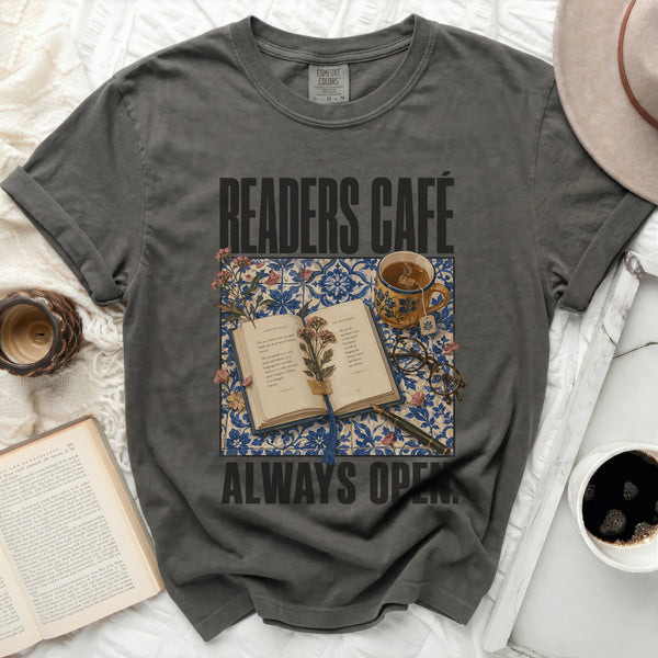 Readers Café Always Open Tee in Pepper