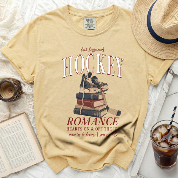 Book Boyfriends Hockey Romance Spicy Reads Tee in Butter
