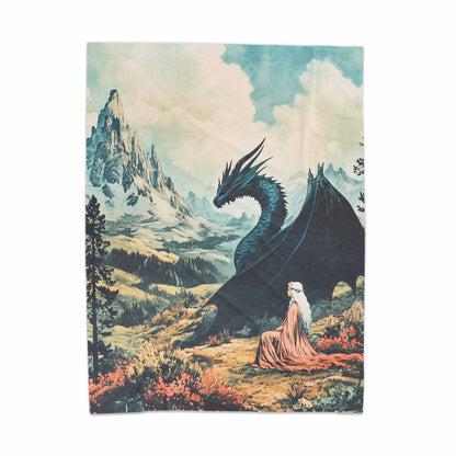 Majestic Dragon and Girl in Fantasy Landscape Art