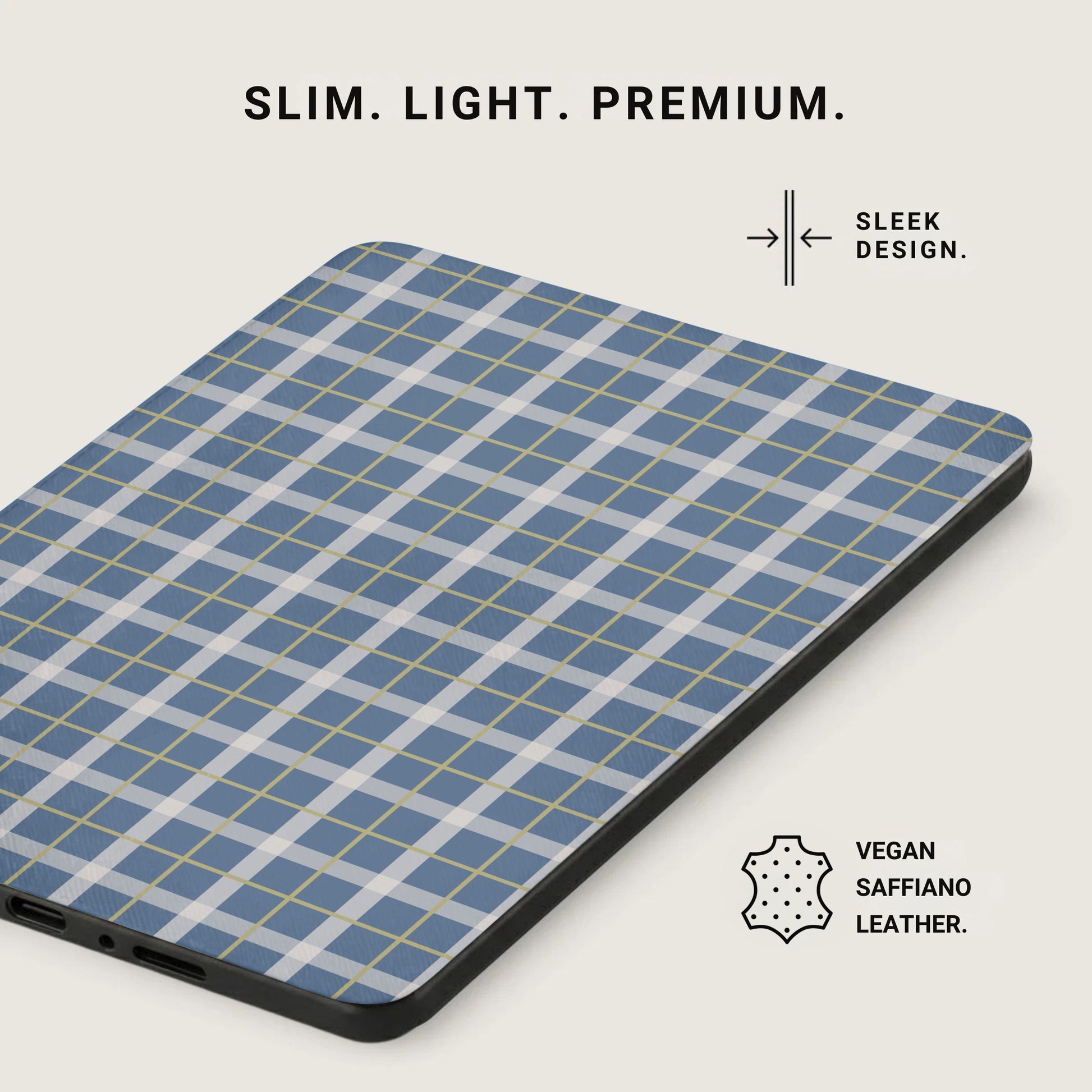 Blue Plaid Pattern Slim Sleek Design Vegan Saffiano Product