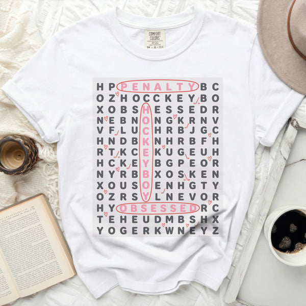 Hockey Word Search Obsessed Tee in White