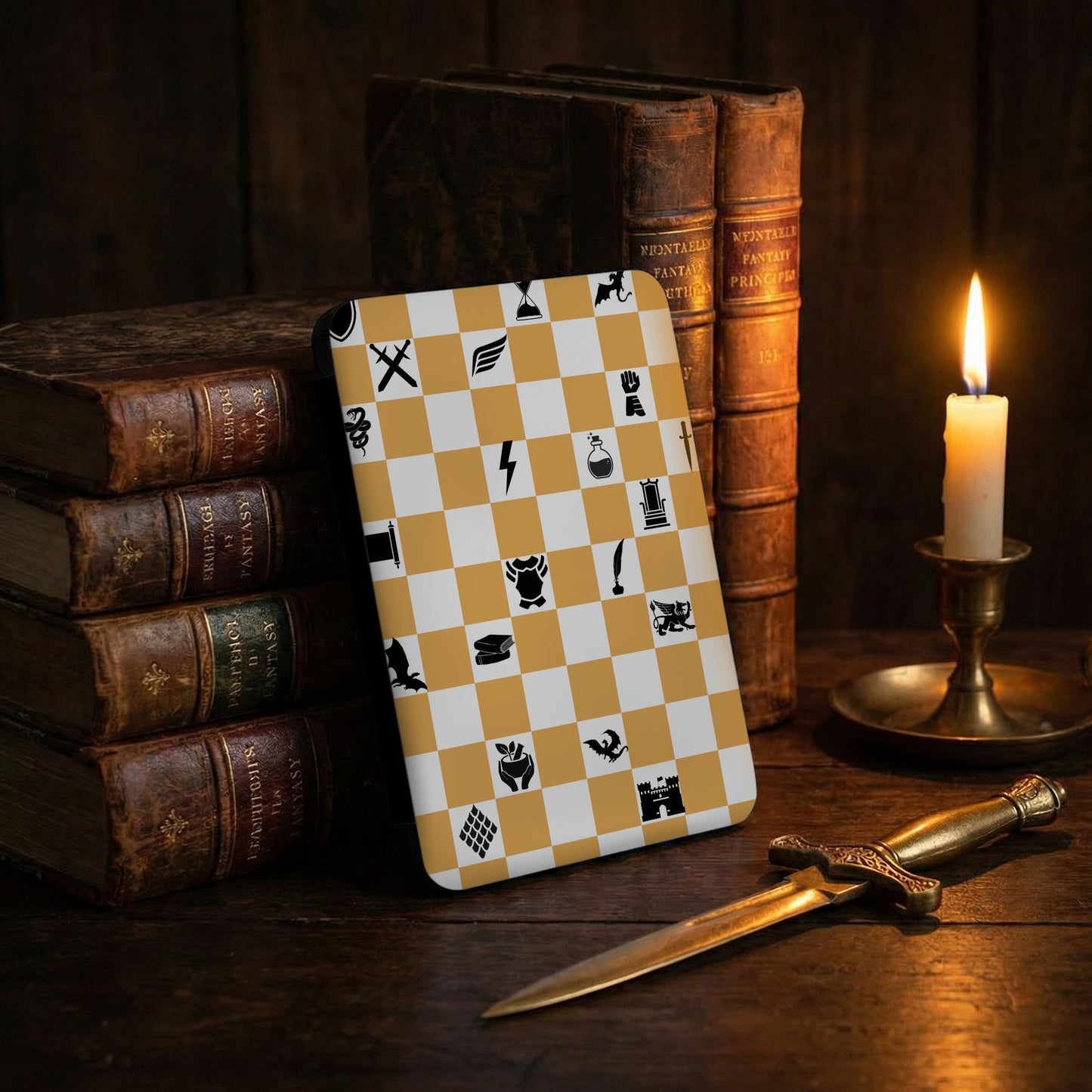 Gold White Checkered Fantasy Icons Device Case product type