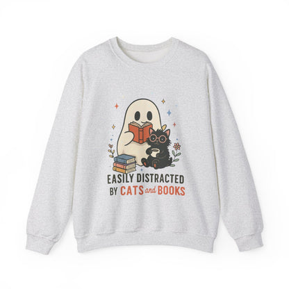 Easily Distracted By Cats and Books Sweatshirt